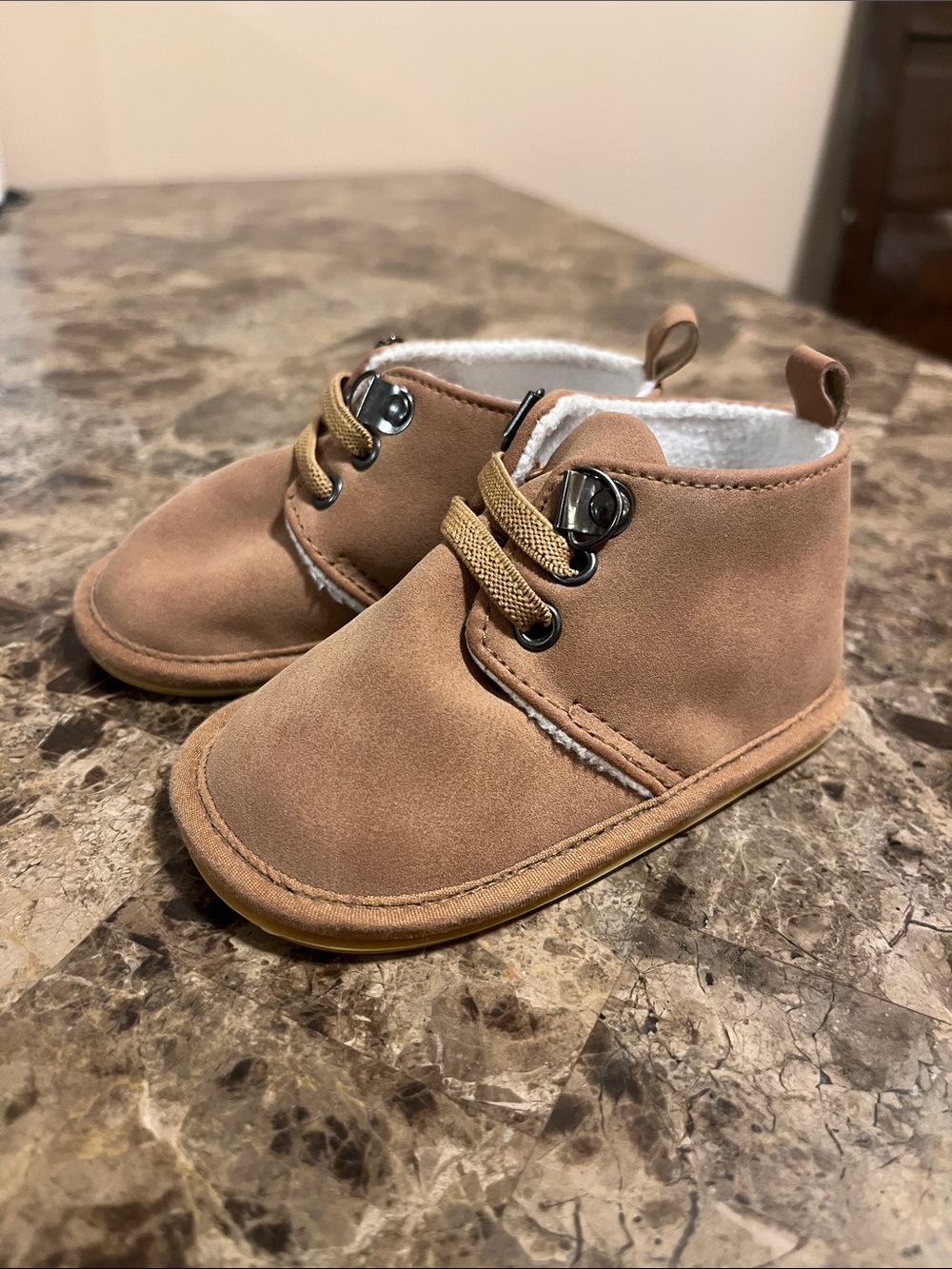Classic Baby Walker Booties in Tan Suede
